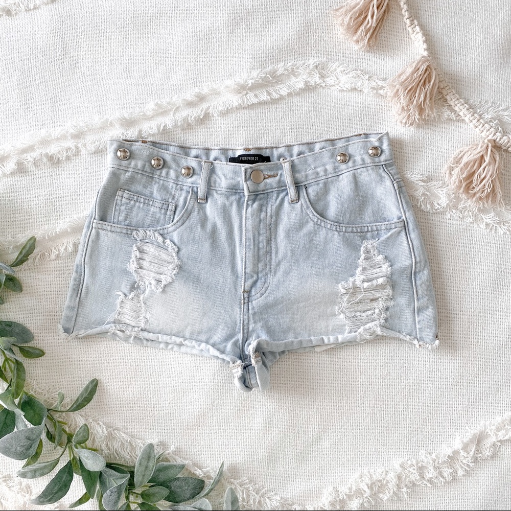 Ripped studded denim high waisted festival shorts
